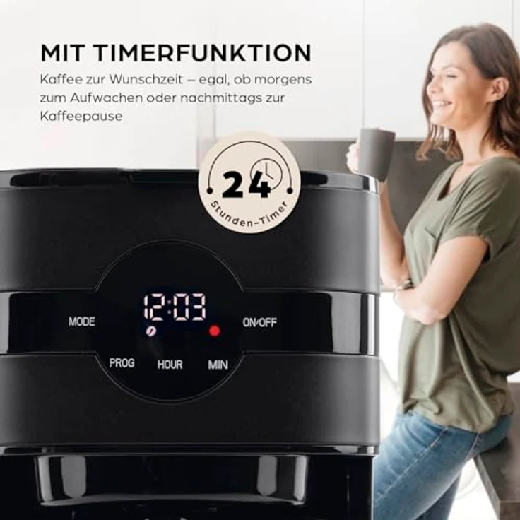 Barista Kaffee & Technik Filterkaffeemaschine mit Thermokanne | 24h Timer & Permanentfilter | Für 8 Tassen Kaffee | Kaffeemaschine für Pulver [Schwarz] – Bild 2