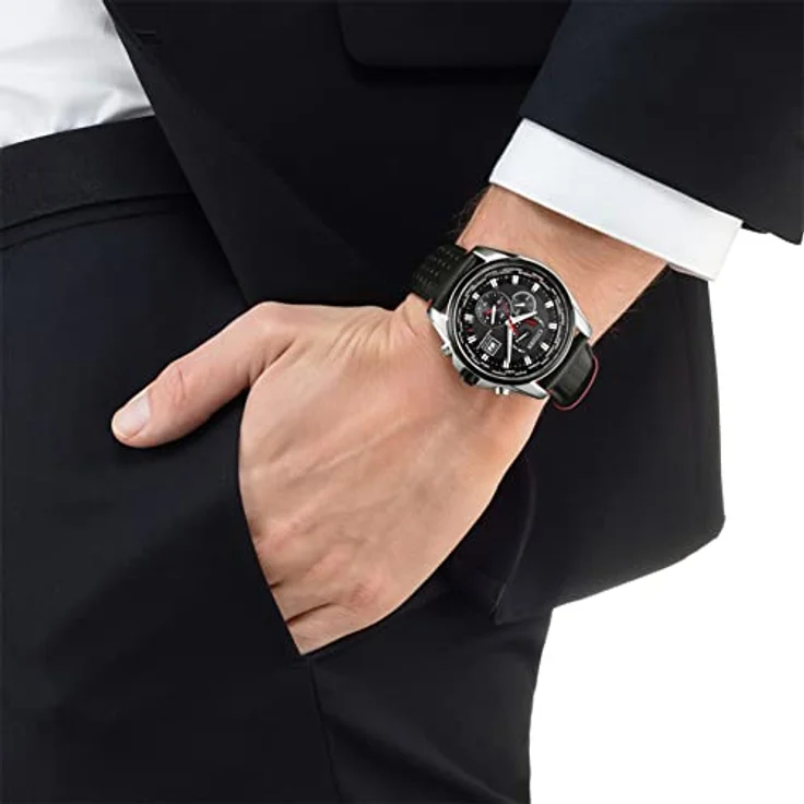 Citizen Armbanduhr Herren Chrono Elegant Eco Drive Solar Funk AT9036 08E, Funkuhr, 44 mm, schwarz – Bild 6