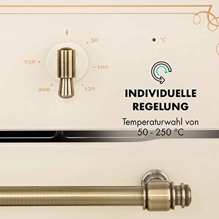 Klarstein Victoria - Elektrobackofen, Einbauofen mit 9 Funktionen, Timer, 50-250 °C, 70 Liter, Retro Backofen, aushängbare Ofentür elfenbein – Bild 5