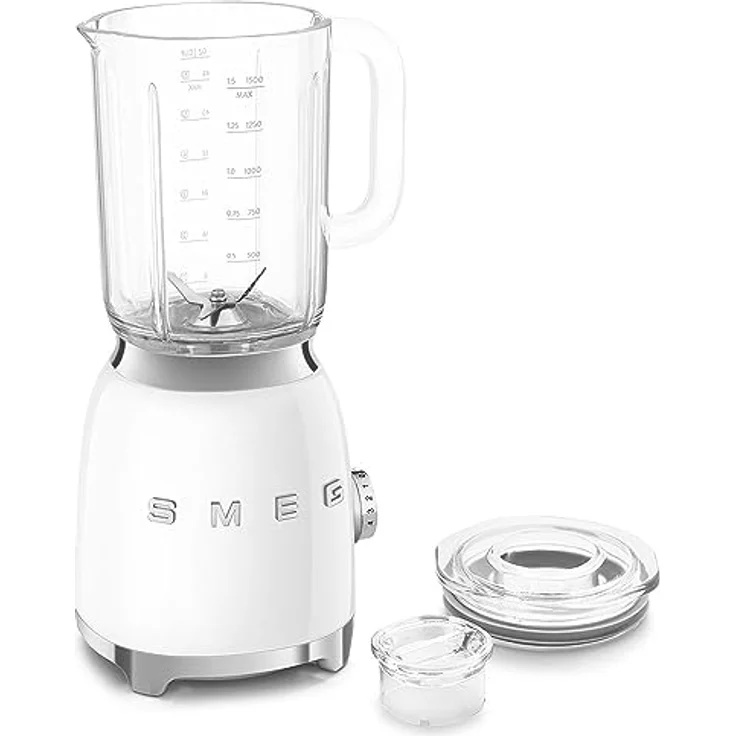 SMEG, BLF03WHEU, 1,5 l Standmixer, 4 -Geschwindigkeitsstufen, 4 Automikprogramme, Abnehmbare Doppelklinge, Deckelöffnung transparent mit Dosierkappe, rutschfest, 800W, Weiß – Bild 3