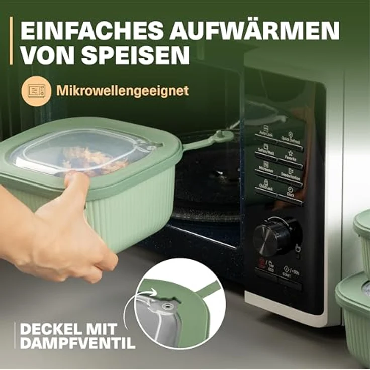 VIWARES Frischhaltedosen 3er Set mit transparentem Ventildeckel, stapelbar, BPA-frei, mikrowellen- und kühlschrankgeeignet, 3 Größen (600ml/1100ml/1800ml) – Bild 3
