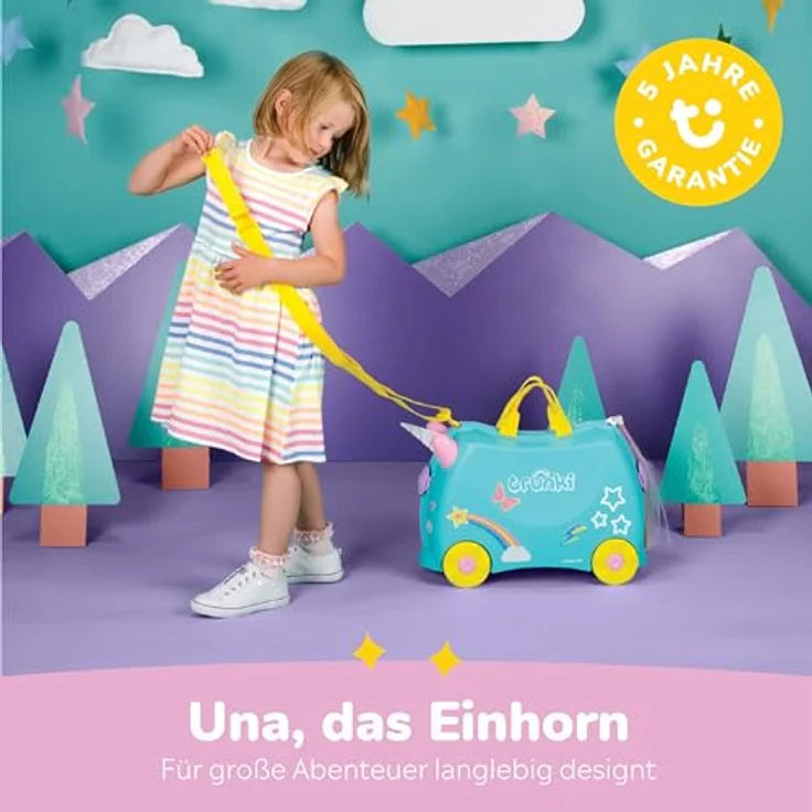 TRUNKI Handgepäck Und Kinderkoffer zum Draufsitzen | Kinder Risen Geschenk für Mädchen Und Jungen | Trolley Una Unicorn (Blaugrün) – Bild 5