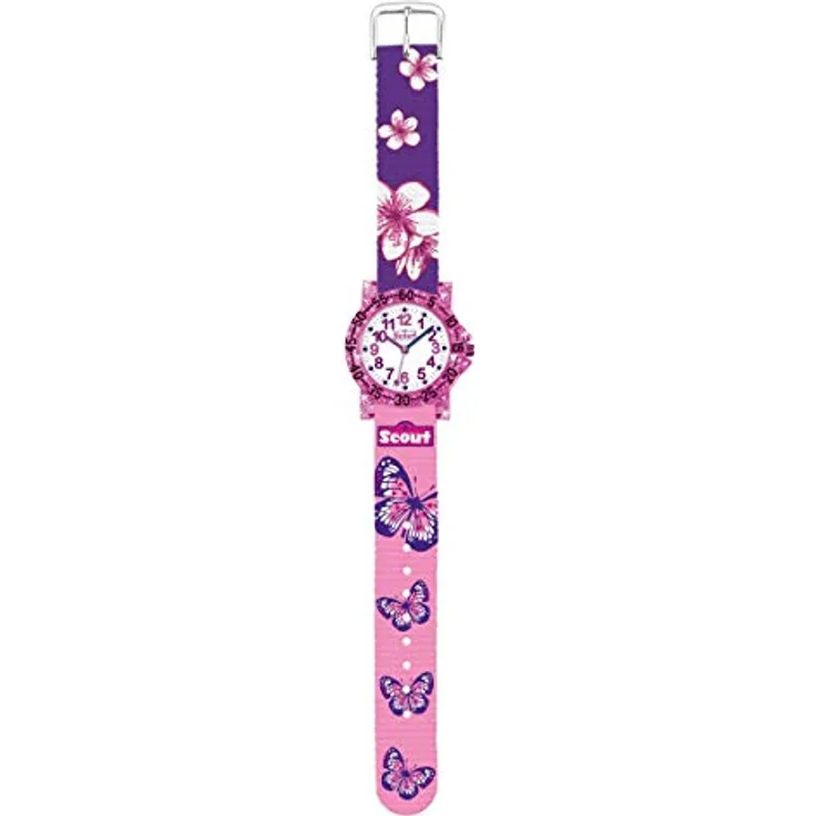 Scout Mädchen Analog Quarz Uhr mit Stoff Armband 280375013, wasserdicht 5 ATM