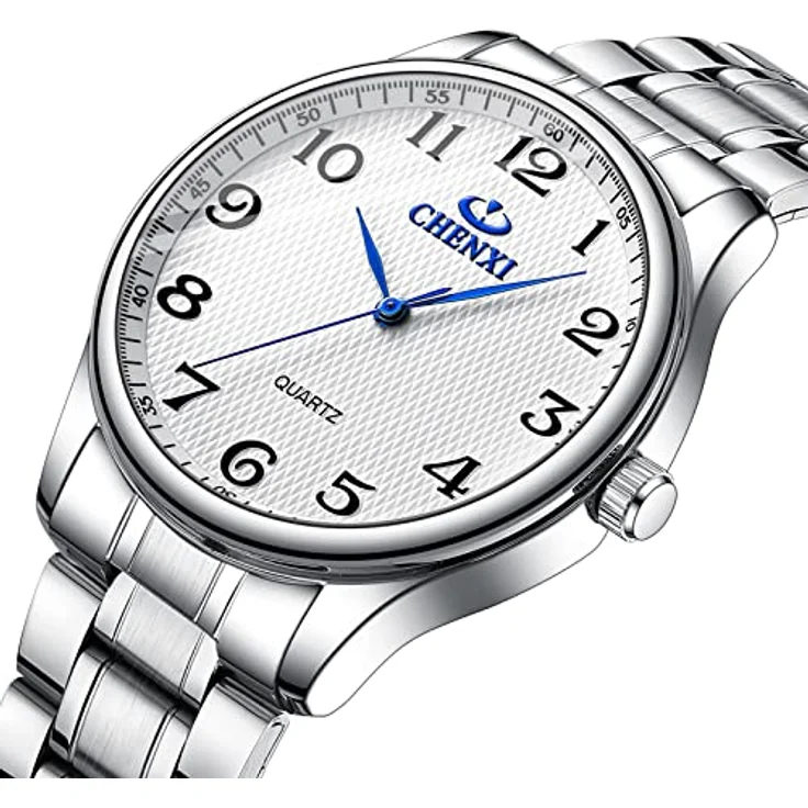 JewelryWe Herren Uhren Analog Quarz, 30M wasserdicht, Edelstahlarmband, klassisches Design, digitales Zifferblatt, Weiß – Bild 2