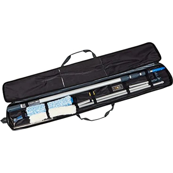LEWI Fensterreinigungs-Set, 12-teilig inkl. stabiler Nylon-Tasche und 4-teiliger Teleskopstange für Wintergarten- & Solarreinigung – Bild 2