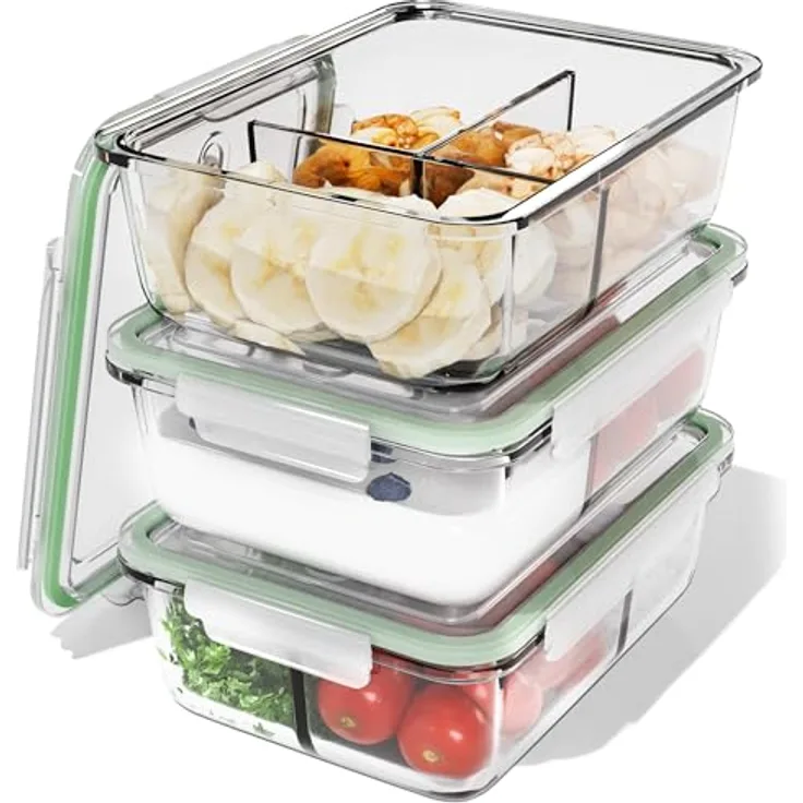 Classbach Meal Prep Boxen Glas mit Fächern | 3er Set |C-FHDM 4021 G, Glas-Frischhaltedosen