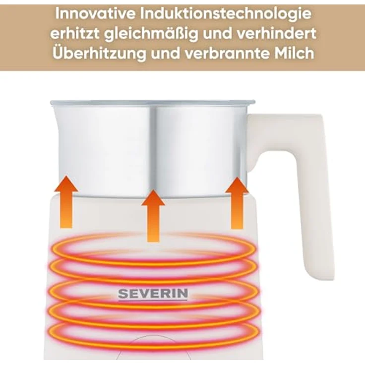 SEVERIN Design Induktions-Milchaufschäumer, elektrischer Milchschäumer mit Schokoladen-Funktion, geeignet für vegane Milch, Aesthetic, beige, SM 3589 – Bild 5