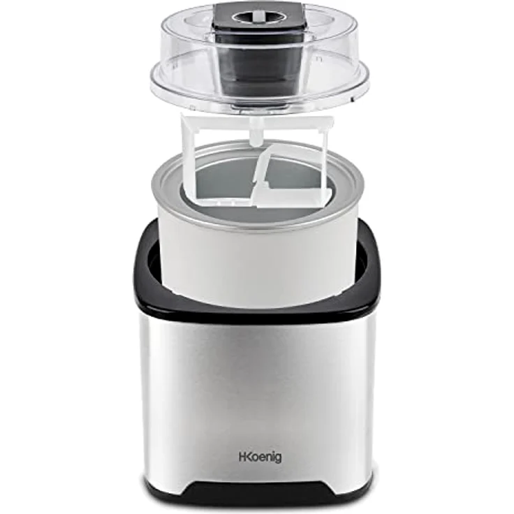 H.Koenig SRB80 Eismaschine, Kapazität 2 l, 12 W, Edelstahl, 30 bis 40 min Zubereitung, 30 U/min, automatische Abschaltung, transparenter Deckel, abnehmbarer Behälter – Bild 4