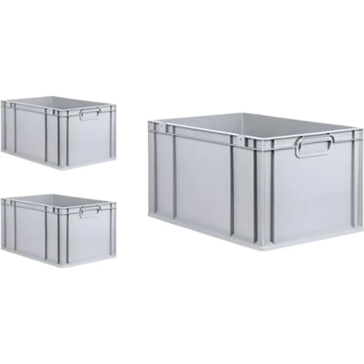 PROREGAL Eurobox NextGen Economy, 3x Transportbehälter mit Scharnierdeckel, schwarz, HxBxT 32x40x60cm, 65 Liter, lebensmittelecht, robust und stapelbar – Bild 3