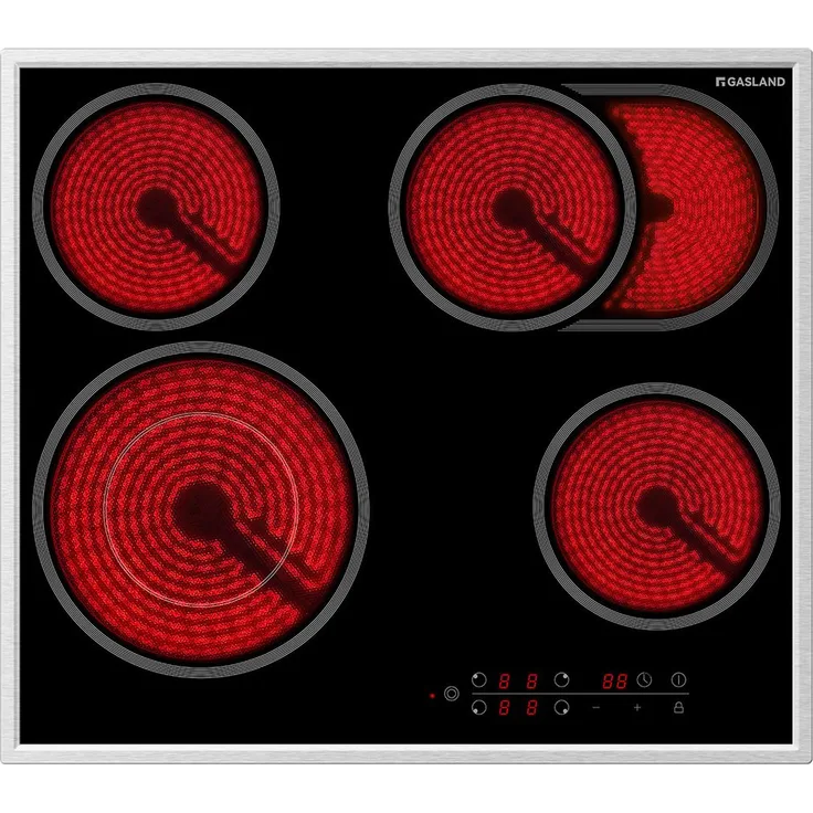 GASLAND Elektro-Kochfeld CH604BF24B, Autarkes Glaskeramikkochfeld 60 cm, 4 Zonen, Edelstahlrahmen, 6,6 kW, Touch-Control, Überhitzungsschutz, Kindersicherung