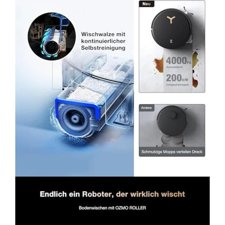 ECOVACS DEEBOT X8 PRO OMNI, Saug- und Wischroboter mit Absaugstation, OZMO ROLLER Wischsystem, 80 W, Heißwasserreinigung – Bild 6