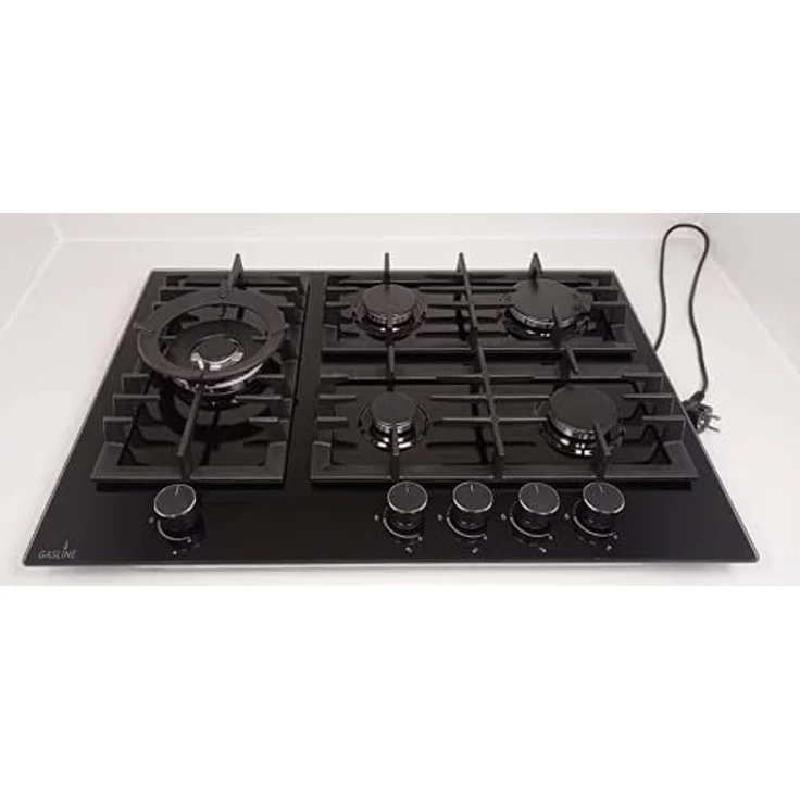 Gasline Herdset GB850-FIB, Gasbackofen 69L mit Umluft und Digitaltimer + 70cm Gaskochfeld GAG70GLG aus schwarzer Glaskeramik, inkl. 5 Gasbrennern und Wokbrenner – Bild 5