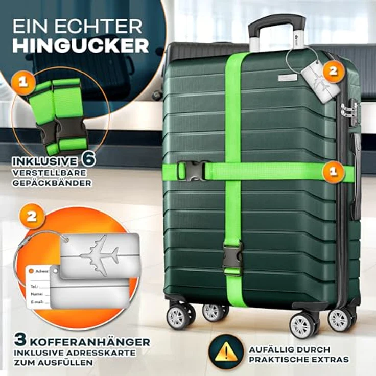 tillvex® Reisekoffer Set 3-TLG. Hartschalenkoffer mit 4 Rollen, integriertes TSA-Schloss, inkl. Gepäckwaage, Koffergurte & Kofferanhänger, Farben: Armeegrün, Größen S-M-L-XL – Bild 2