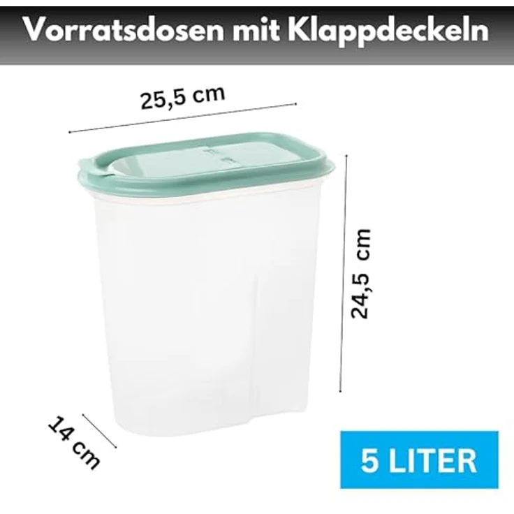 Centi 4er Set Mix 5L, transparente Schüttdosen mit Klappdeckeln und Ausgießer für Lebensmittelaufbewahrung – Bild 2