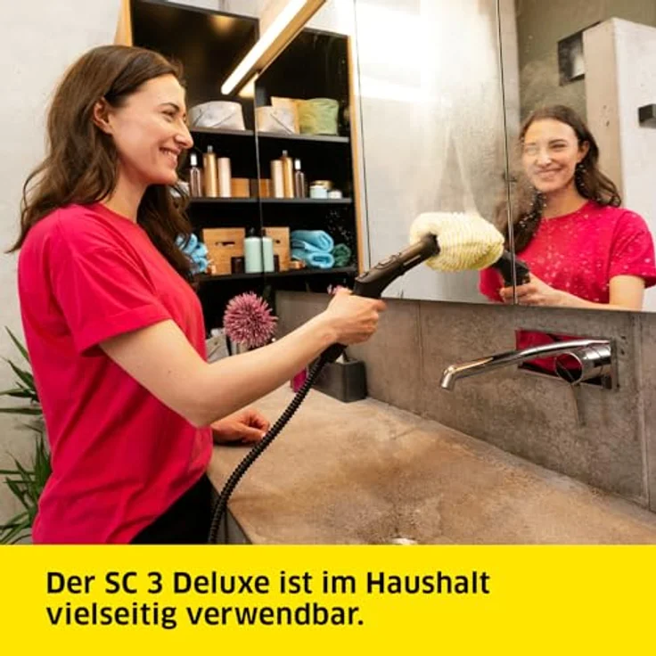 Kärcher Dampfreiniger SC 3 Deluxe, Dampfdruck: 3,5 bar, Aufheizzeit: 30 s, Leistung: 1.900 W, Flächenleistung: 75 m², Tank: 1 l, mit Bodenreinigungsset, Mikrofaser-Bezug, Düsen und Rundbürste – Bild 2