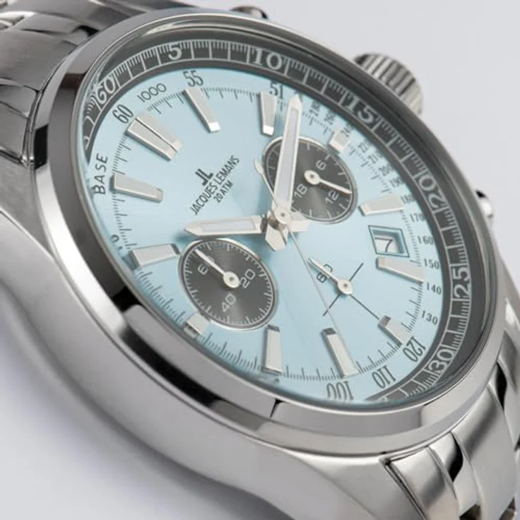 JACQUES LEMANS Herrenuhr Chronograph Liverpool Stahl/Hellblau mit Mineralglas – Bild 3