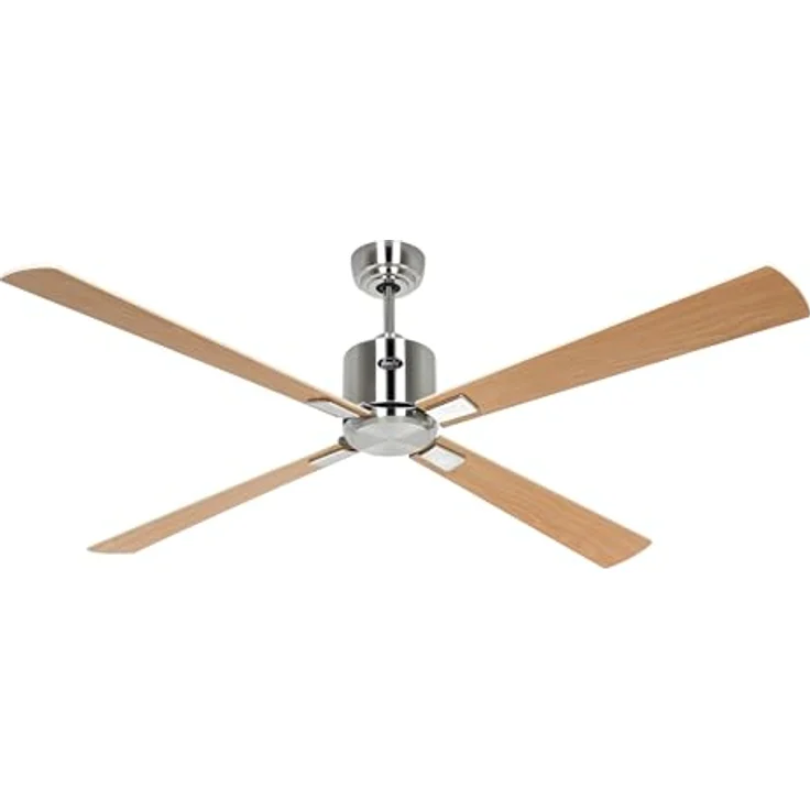 CasaFan ECO NEO III 152 BN-AH/BU, WiFi Deckenventilator mit Fernbedienung, Timer, Chrom (gebürstet), Ahorn/Buche Flügel – Bild 1