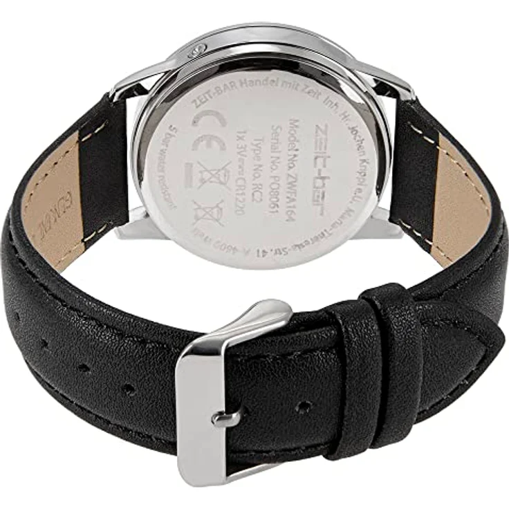 Zeit-Bar Funk-Armbanduhr Damen - Herren, funkgesteuertes Quarz-Uhrwerk, Metallgehäuse, Echtleder-Band, wasserdicht bis 5 bar, inkl. Geschenketui – Bild 5