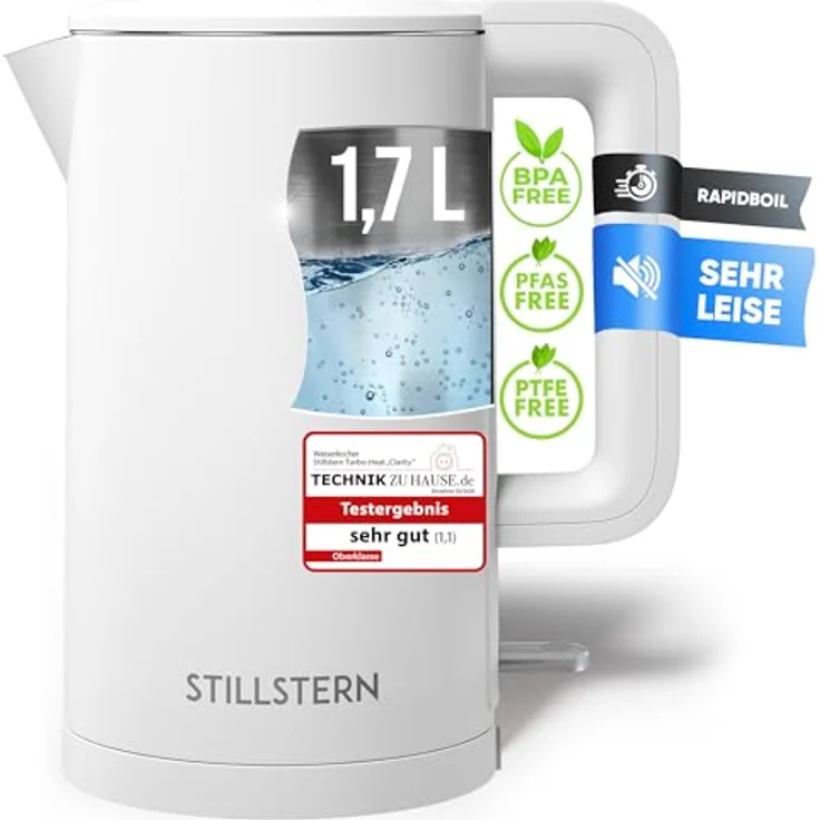 Stillstern Wasserkocher Turbo-Heat "Clarity", 1,7L, 2200W, doppelwandig, Anti-Fingerprint, leise, Edelstahl – Bild 1