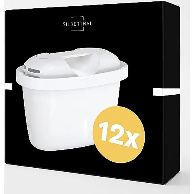 SILBERTHAL Wasserfilter Kartuschen 12er Packung - Reduziert Kalk, Chlor und Verunreinigungen - Kompatibel mit Brita Maxtra und SILBERTHAL Filterkannen - 12er Pack
