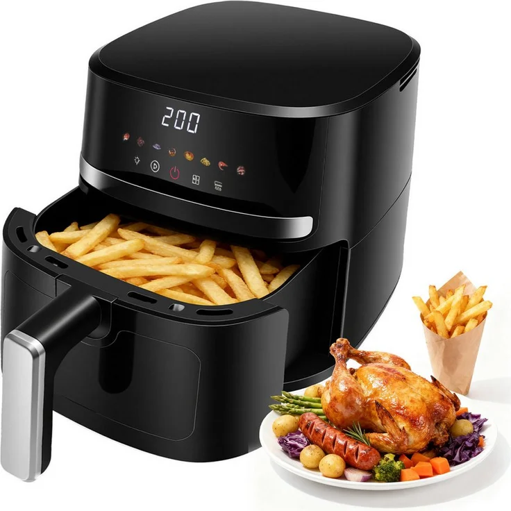Gotoll Heißluftfritteuse XL, 5L Airfryer mit digitalem Touchscreen, 8 Kochprogrammen, 1350W, Antihaftbeschichtung, fettarm und gesund, schwarz