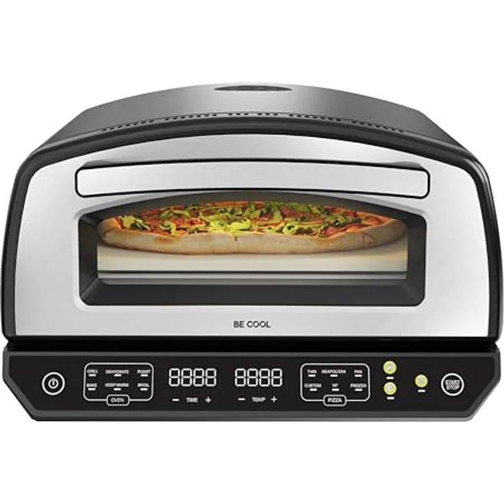 BE COOL Multifunktions Pizzaofen mit Pizzastein 33 cm, 2000W, 450°C, 6 Programme, Touchdisplay, Ober-/Unterhitze, Grillen und Braten – Bild 3