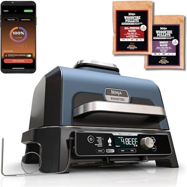 Ninja Woodfire Pro Connect XL Elektrischer BBQ Smoker Grill, App-Steuerung, 7-in-1 Outdoor Grill elektrisch & Air Fryer mit Woodfire Pellets, wetterfest, Schwarz OG901EU – Bild 1