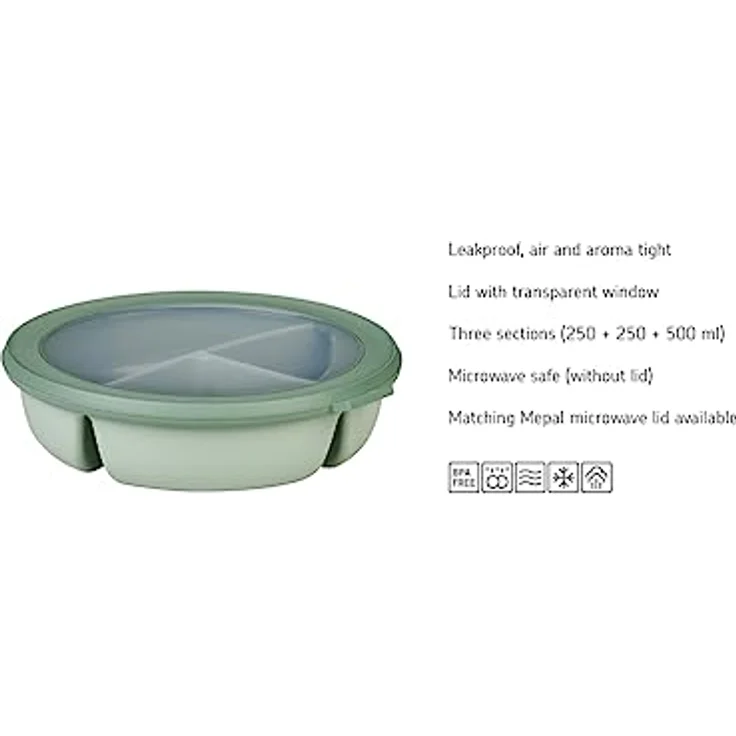 Mepal – Bento-Schüssel, Multischale mit 3 Fächern, rund Cirqula – Frischhaltedose luftdicht – Mahlzeiten getrennt aufbewahren – Meal-Prep-Boxen & Vorratsdosen – 250 ml, 250 ml & 500 ml – Vivid blue – Bild 3