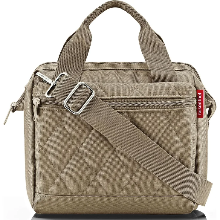 reisenthel Allrounder Cross Rhombus, Schultertasche in Olive und Braun, wasserabweisend, 4 l Volumen, mit verstellbarem Schultergurt und mehreren Fächern – Bild 1