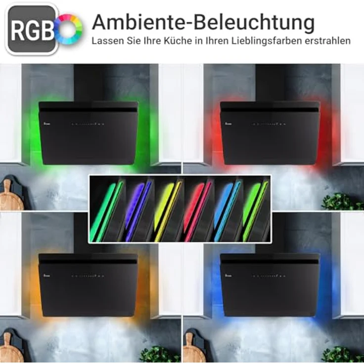 KKT KOLBE SOLO8005SM Dunstabzugshaube 80 cm, 782 cbm/h, Umluft/Abluft, Kopffrei, Schwarz, Smart WiFi, SensorTouch, RGBW LED-Beleuchtung, Nachlaufautomatik, A+++ – Bild 2