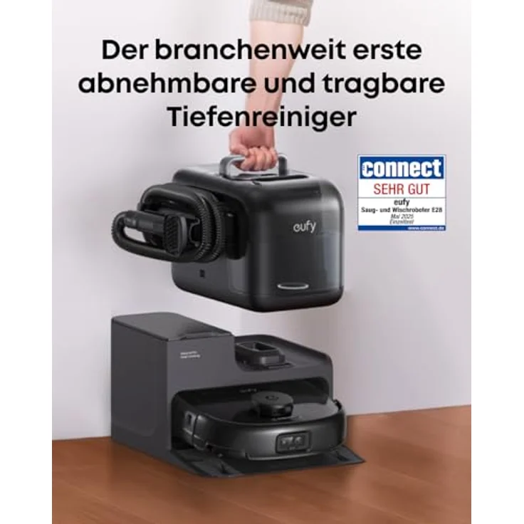 eufy Omni E28 HydroJet Saugroboter mit Wischfunktion, 20.000Pa Turbo-Saugkraft, tragbarer Tiefenreiniger, DuroSpiral Entwirrbürsten, CornerRover Arm, All-in-One-Station für Tiere & Kinder – Bild 2