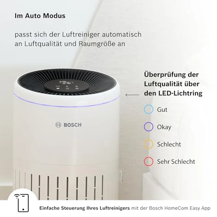 Bosch Air 4000i App-gesteuerter Luftreiniger - HEPA13-Luftfilter, Smart Sensor, Auto-Modus, Sleep-Modus (25 dB) - CADR: 300 m³/h, weiß – Bild 5