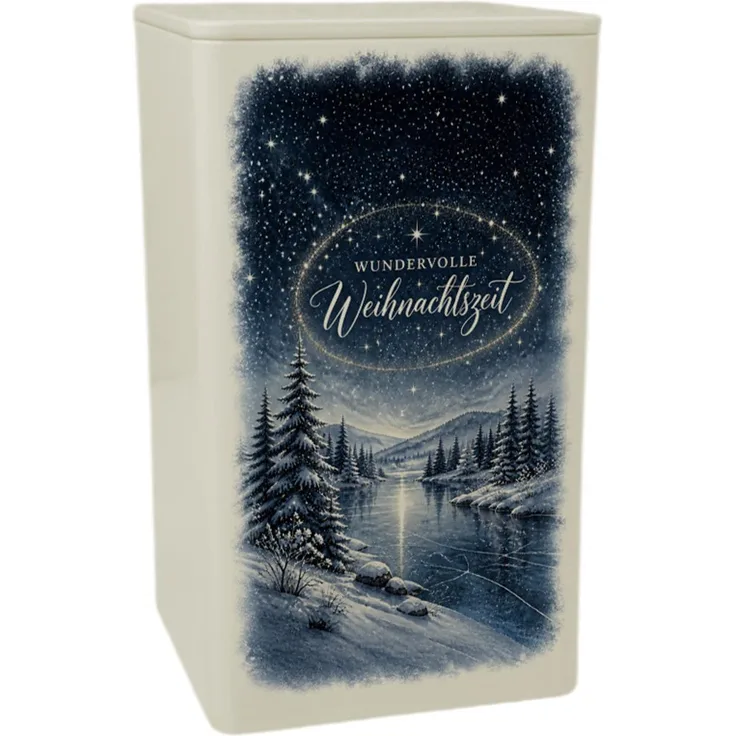 speecheese Dose 900ml Weihnachtszeit, Teedose mit verschneiter Waldkulisse und inspirierendem Spruch