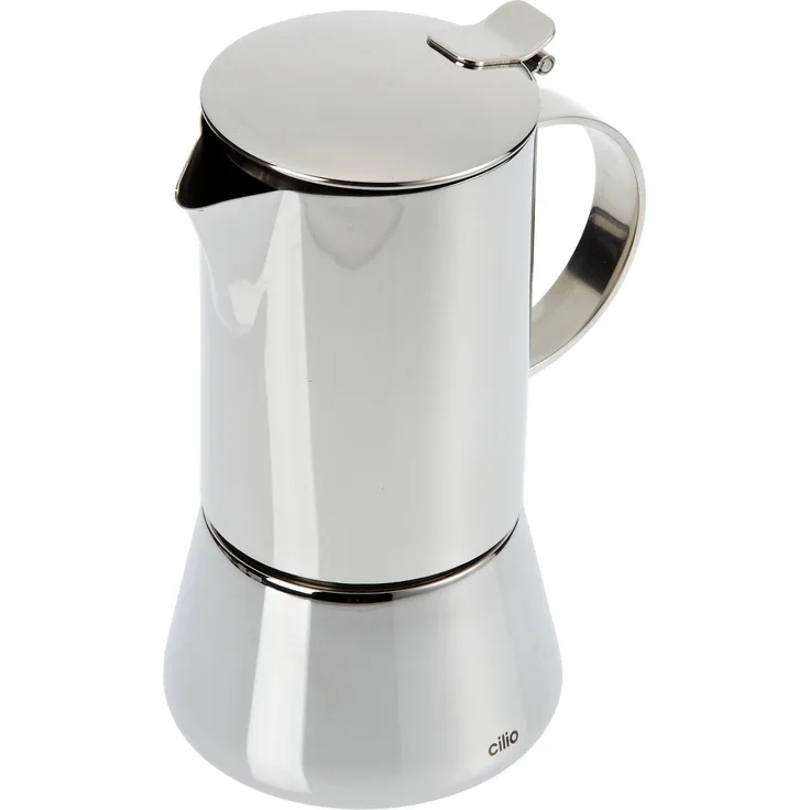 Cilio 342048 Manuelle Kaffeemaschine Mokka-Kanne Edelstahl, Espressokanne, Silber