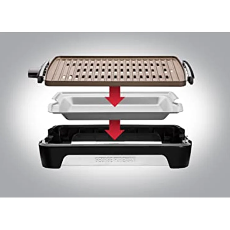 George Foreman Grill Smokeless Tischgrill, raucharmer Indoor BBQ Grill inkl. spülmaschinenfesten Grillrost, Fettauffangschale, vertikale Verstaumöglichkeit, verstellbare Temperatureinstellung,25850-56 – Bild 3