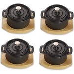 Echtwerk Kochtopf aus Gusseisen, Mini-Kochtopf mit Servierbrett, Kleiner Bräter, Bereits eingebrannt, Für Backöfen, Grill, BBQ und Induktion geeignet, Ideal zum Servieren, 200 ml, 4tlg