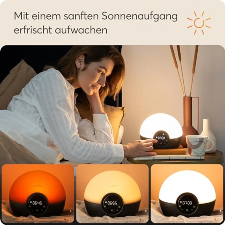Lumie Bodyclock Glow 150, Lichtwecker mit 20-45 Minuten Sonnenaufgang, dimmbarem Display und 9 Einschlafklängen – Bild 5