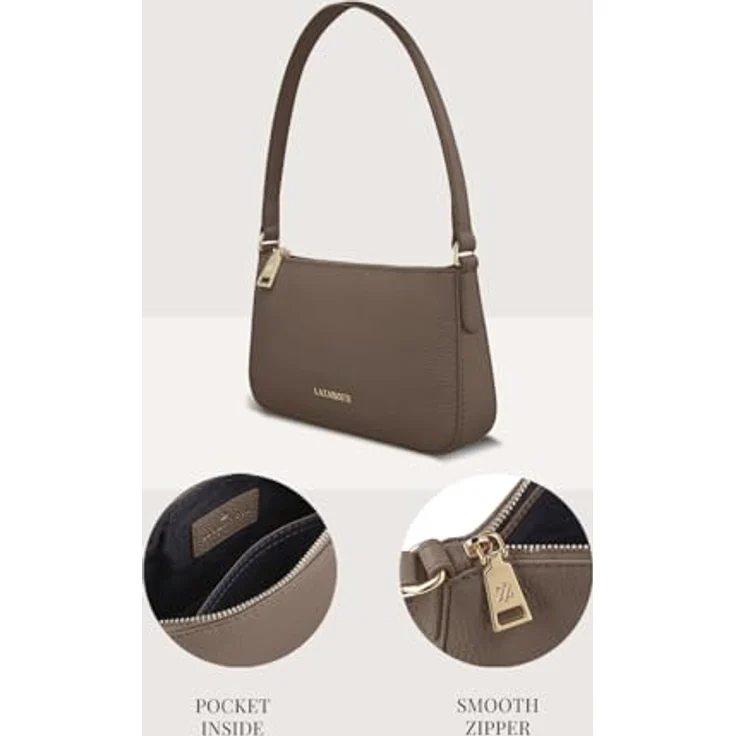 Lazarotti Bologna Leather, Schultertasche aus Ziegenleder, 22 cm, beige, mit Reißverschluss – Bild 5