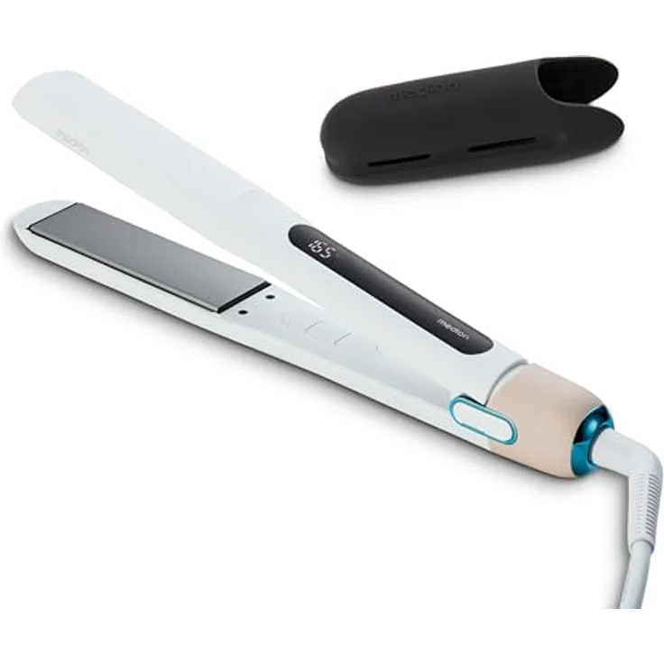 MEDION Glätteisen HS1 (Display, 5 regelbare Hitzestufen, 165° bis 210°, breite flexible Keramik - Turmalin Heizplatten, Silikon Schutzhülle, Temperatursensor, Haarglätter) weiß – Bild 1