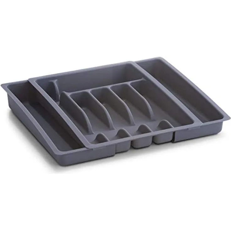 Zeller 24887 Besteckkasten, ausziehbar, Kunststoff, grau, ca. 29-48x38x6,5, ausziehbarer Besteckeinsatz, Schubladeneinsatz für die Küchenschublade