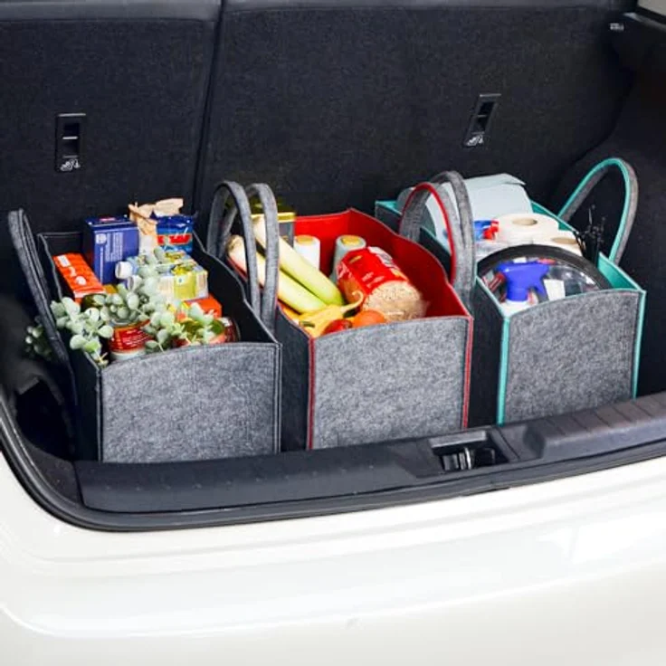 DuneDesign XXL Filztasche für Einkauf und Kaminholz, bis 25kg belastbar, 50x25x25 cm, grau und schwarz, mit stabilen Griffen und Schlüsselband – Bild 2
