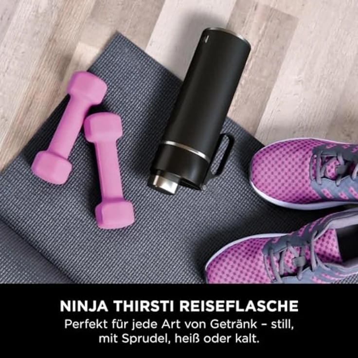 Ninja Thirsti Wasserflasche/Thermobecher to go, 530ml, dreifach isolierter Travel Mug, Schwarz – Bild 2