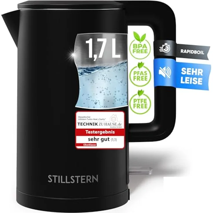 Stillstern Wasserkocher Turbo-Heat "Clarity", 1,7L, doppelwandig, 2200W, Anti-Fingerprint, leise, Edelstahl – Bild 1