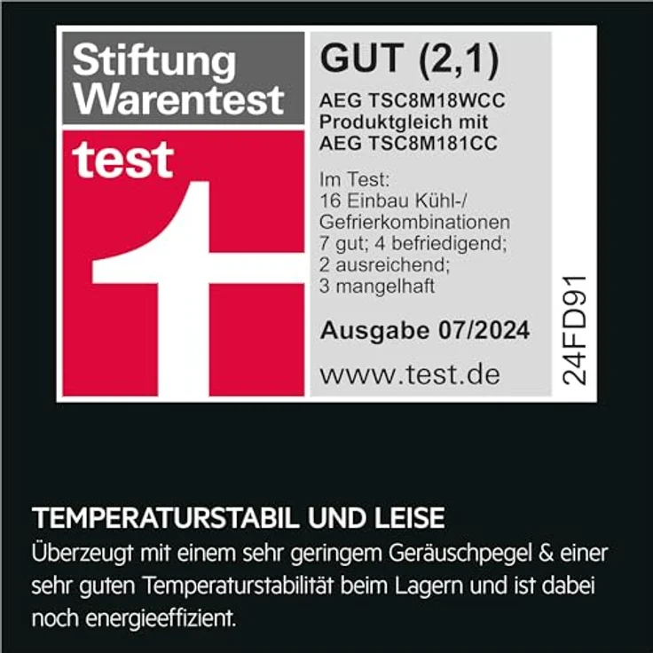 AEG TSC8M18WCC 8000 Kühlgefrierkombination, 245 l, 1769 mm hoch, mit 360° Cooling und TwinTech® No Frost, Weiß – Bild 2