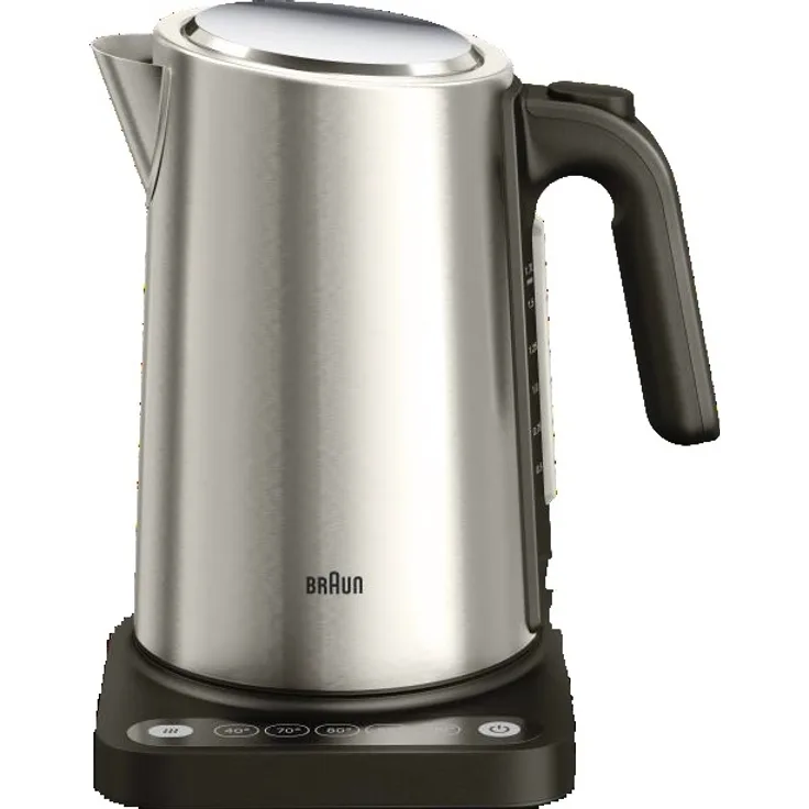 Braun Wasserkocher WK 5205 BK 1,7l Edelstahl/schwarz, Touch-Control-Bedienung, Warmhaltefunktion, 360 Grad Anschluss-Sockel