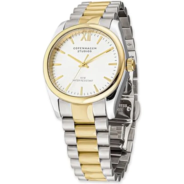Copenhagen Copenhagen Studios Round Watch - Bicolor Silber & Gold - 36 mm Damenuhr aus poliertem Edelstahl - Quarzwerk - 5 ATM wasserdicht - kratzfest