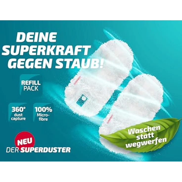Leifheit SUPERDUSTER Staubwischer Staubbezug, 2er-Set, waschbar, langlebig, starke Reinigung und Staubbindung – Bild 2