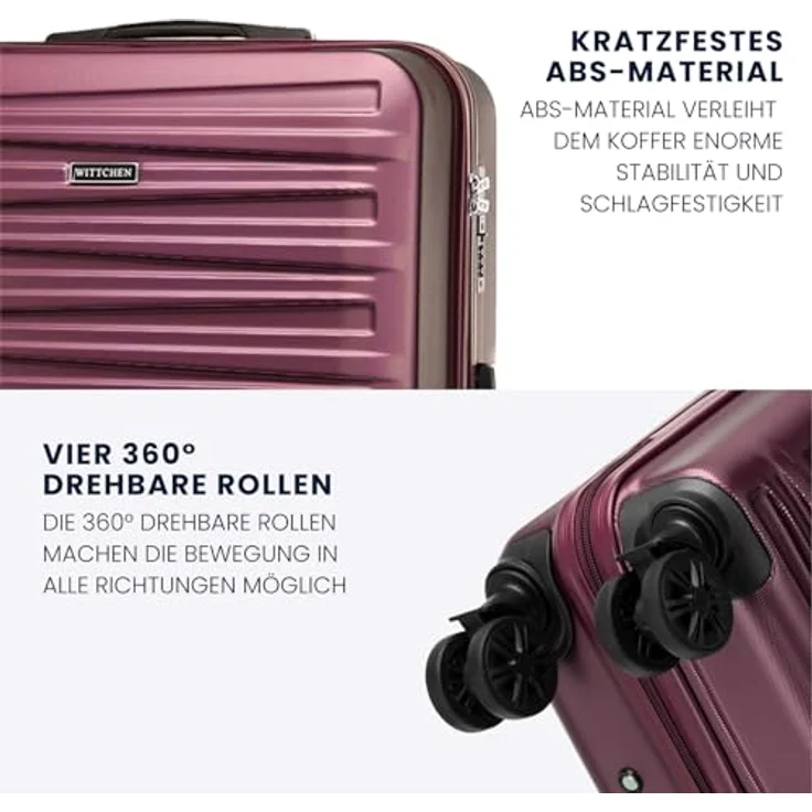 WITTCHEN Skyspeed Line Reisekoffer 4er Koffer-Set, Hartschalenkoffer aus strapazierfähigem ABS, Maroon, mit Kosmetikkoffer und Kombinationsschloss – Bild 3