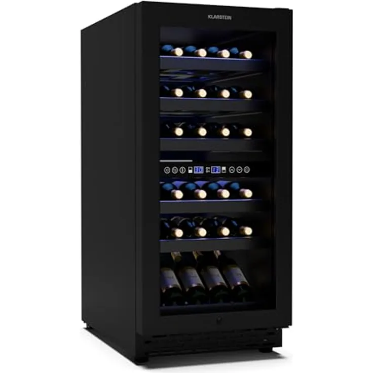 Klarstein Vinovilla 30 Duo Weinkühlschrank 2 Zonen, 32 Flaschen, 5-18 °C, LED-Touch, leise 39 dB, mattschwarz, Einbau