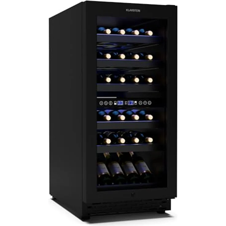 Klarstein Vinovilla 30 Duo Weinkühlschrank 2 Zonen, 32 Flaschen, 5-18 °C, LED-Touch, leise 39 dB, mattschwarz, Einbau – Bild 1